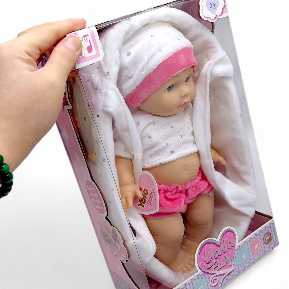 Пупс (висота 30 см, гумовий, кокон з ручками, знімний одяг, в коробці)  фото 2