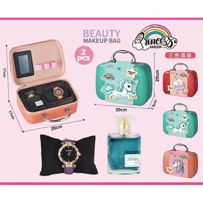 Набір аксесуарів у валізі: парфуми+годинник "Принцеса Єдиноріг" (МʼЯТНИЙ)  фото 2