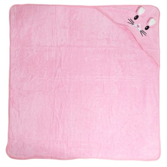 Дитячий рушник з капюшоном, розмір 80*80 см (РОЖЕВИЙ)  фото 2