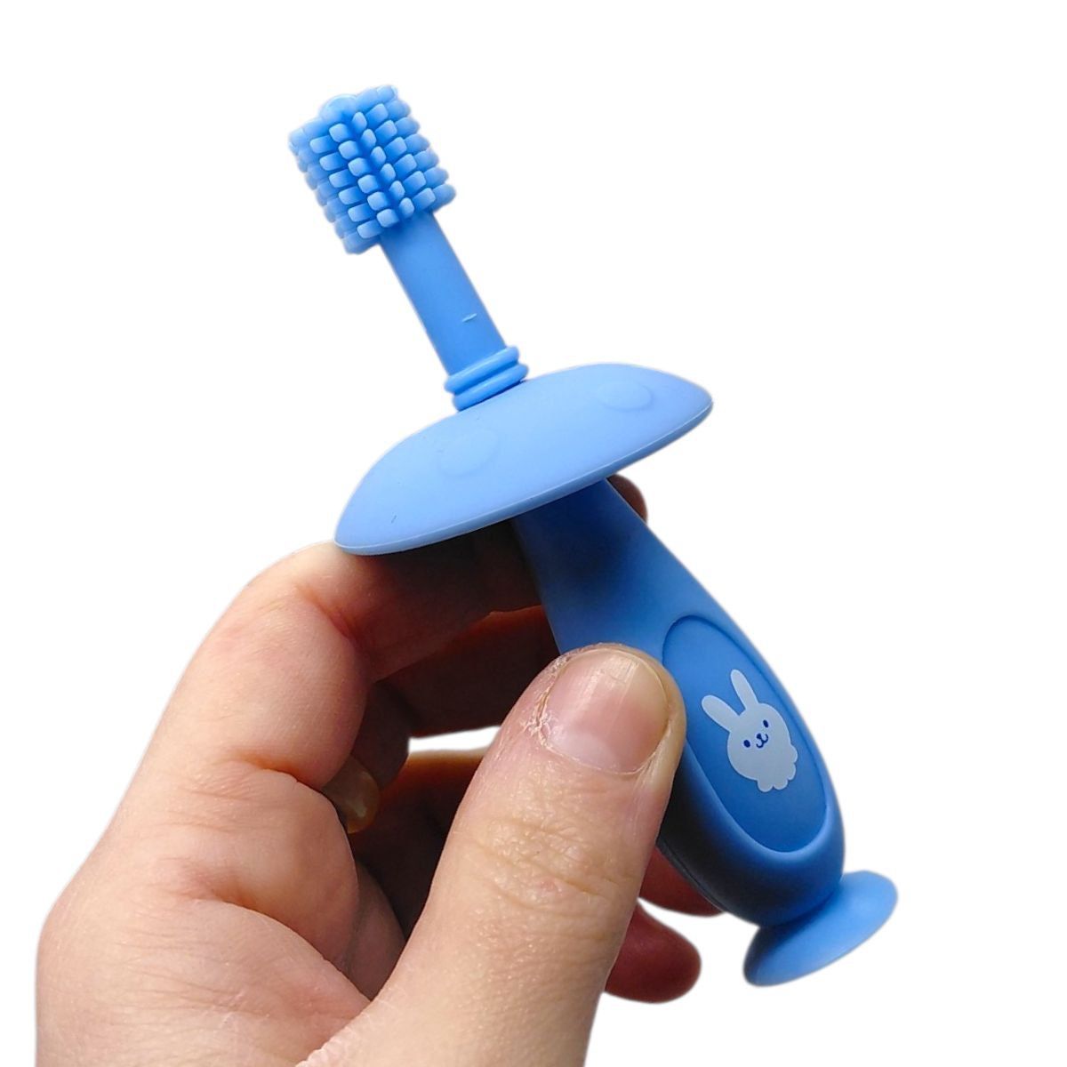 Силіконова зубна щітка з обмежувачем, синя  фото 2