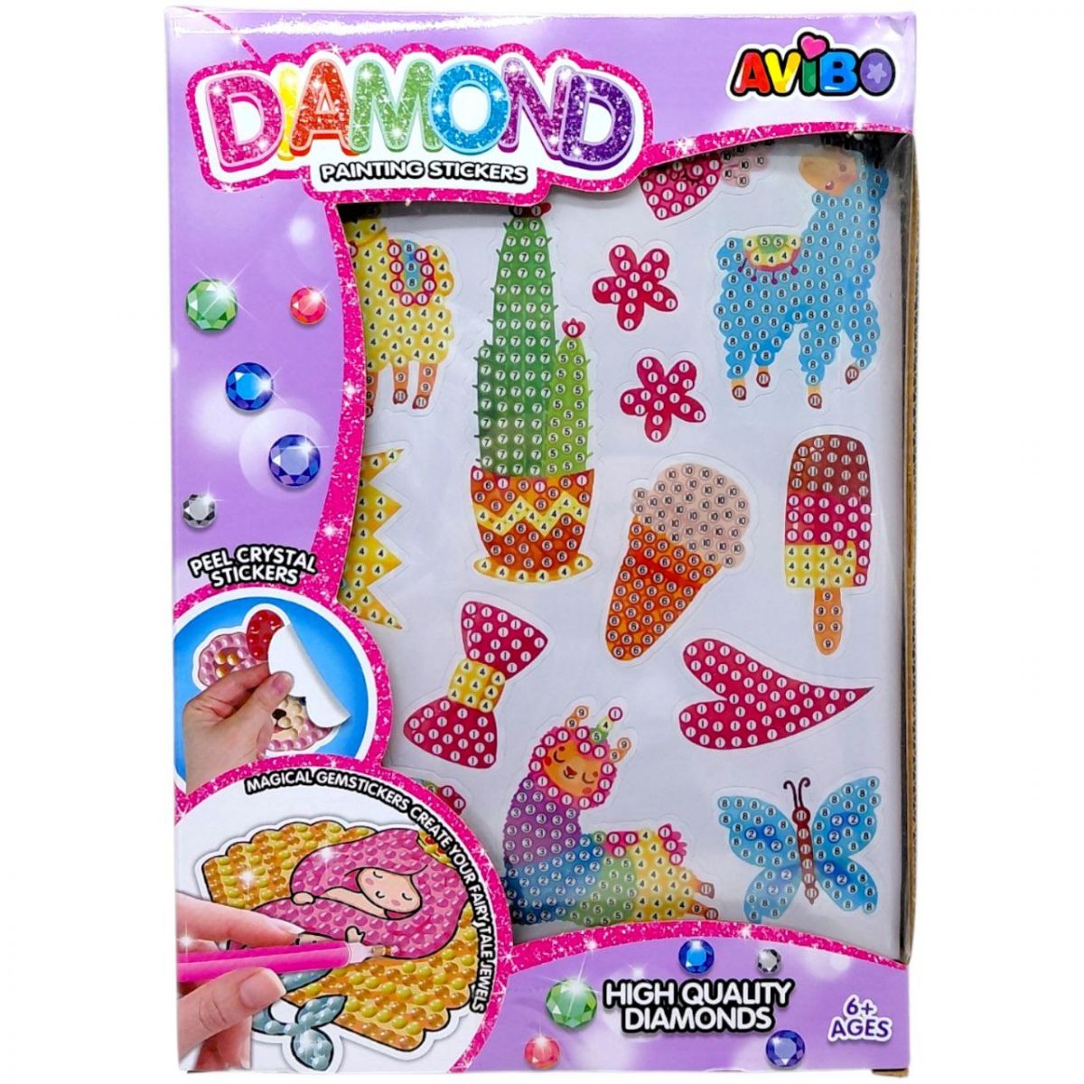 Алмазні стікери (стікери із клейкими основами, кілька пачок алмазів, посудина, стилус, квадратик воску) в коробці  фото 2