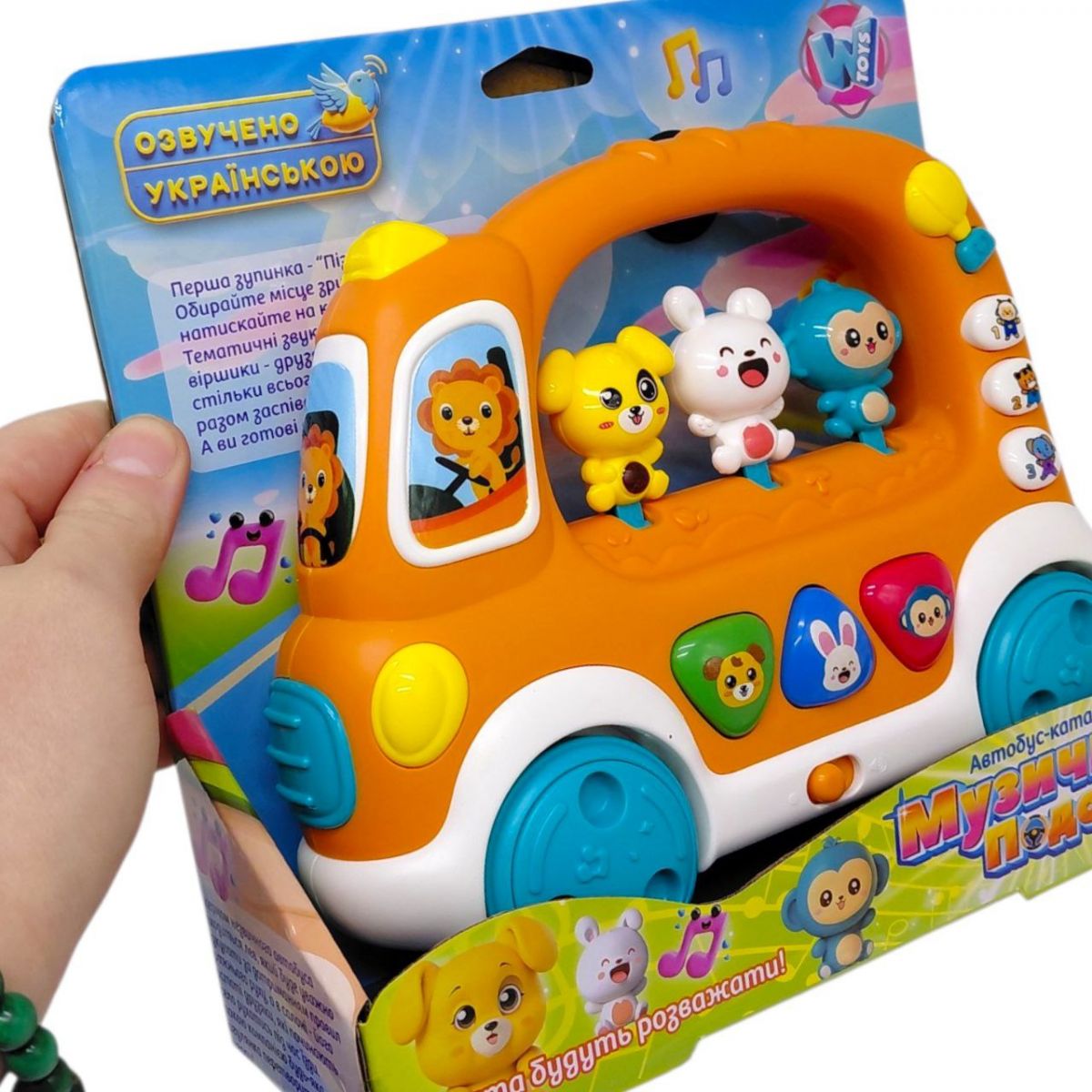 Автобус-каталка (регулювання гучності, віршики, 6 казок, звуки, підсвічування, мелодії, рухомі елементи, пісні) укр  фото 2