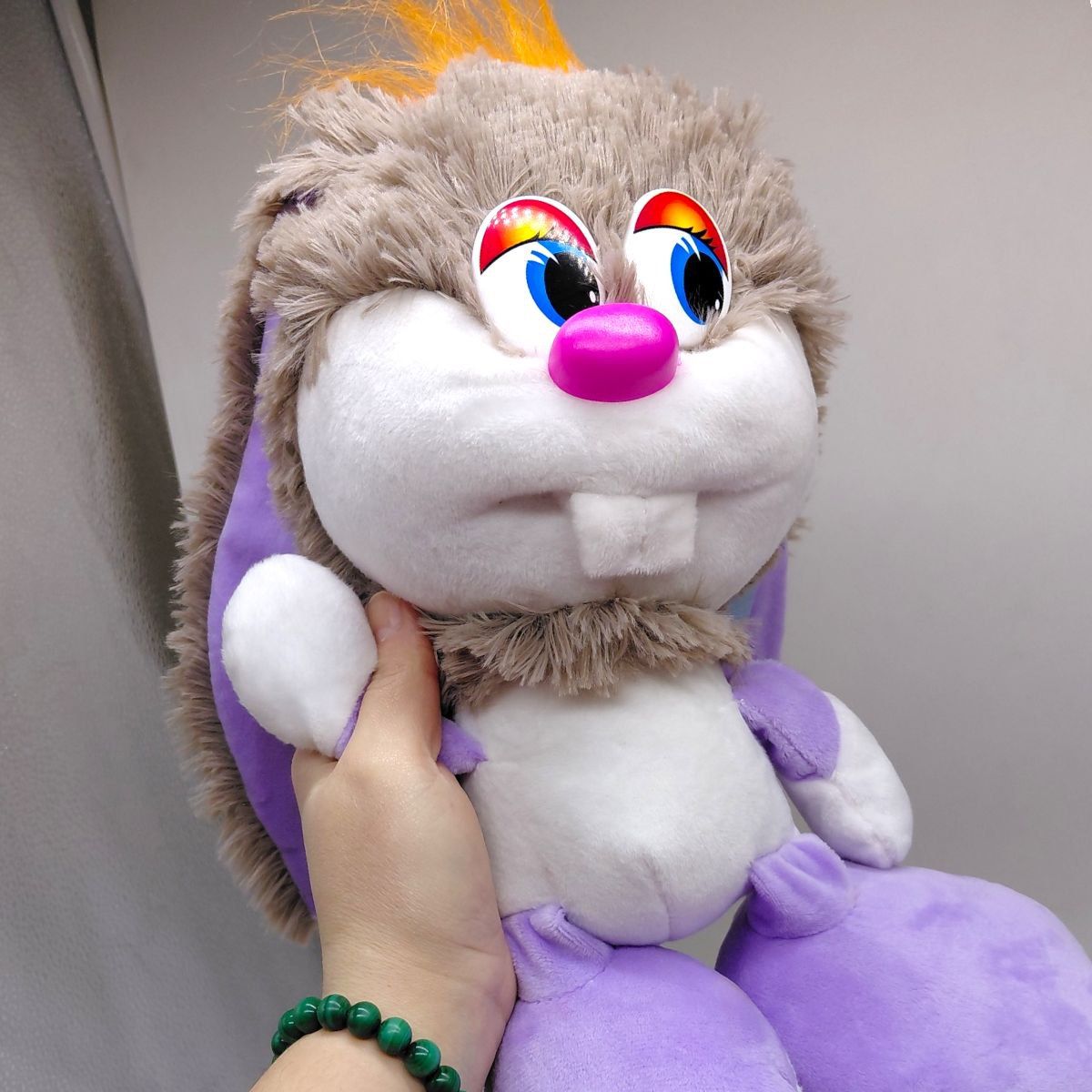 Мʼяка іграшка "Зайка-коротунчик", 30 см, сірий з фіолетом  фото 2