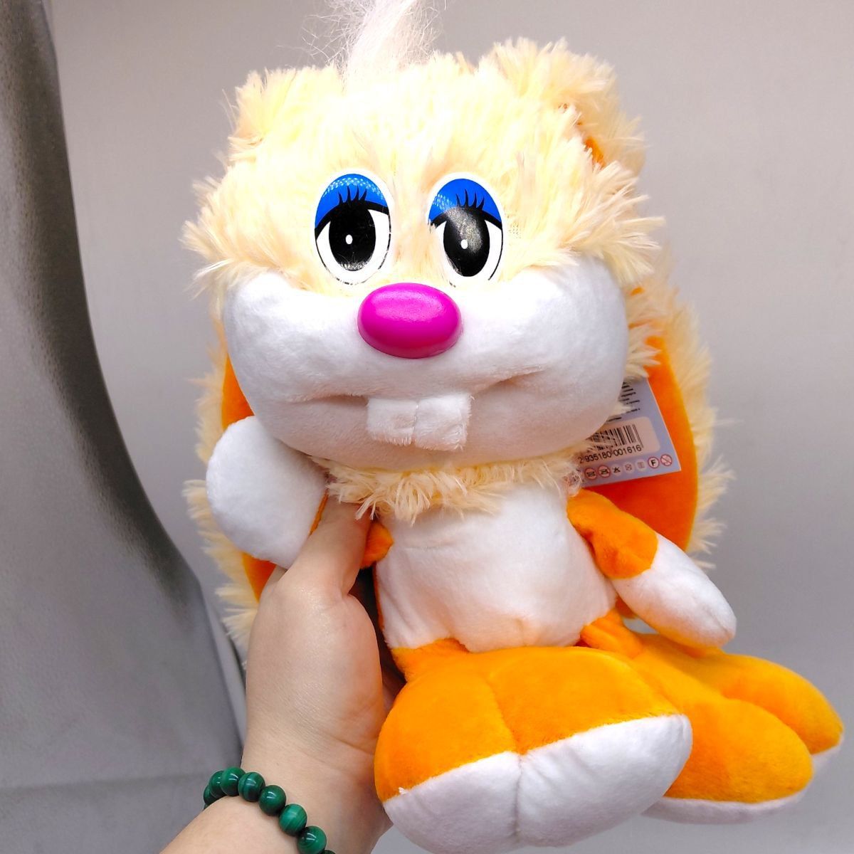 Мʼяка іграшка "Зайка-коротунчик", 30 см, персиковий з помаранчевим  фото 2