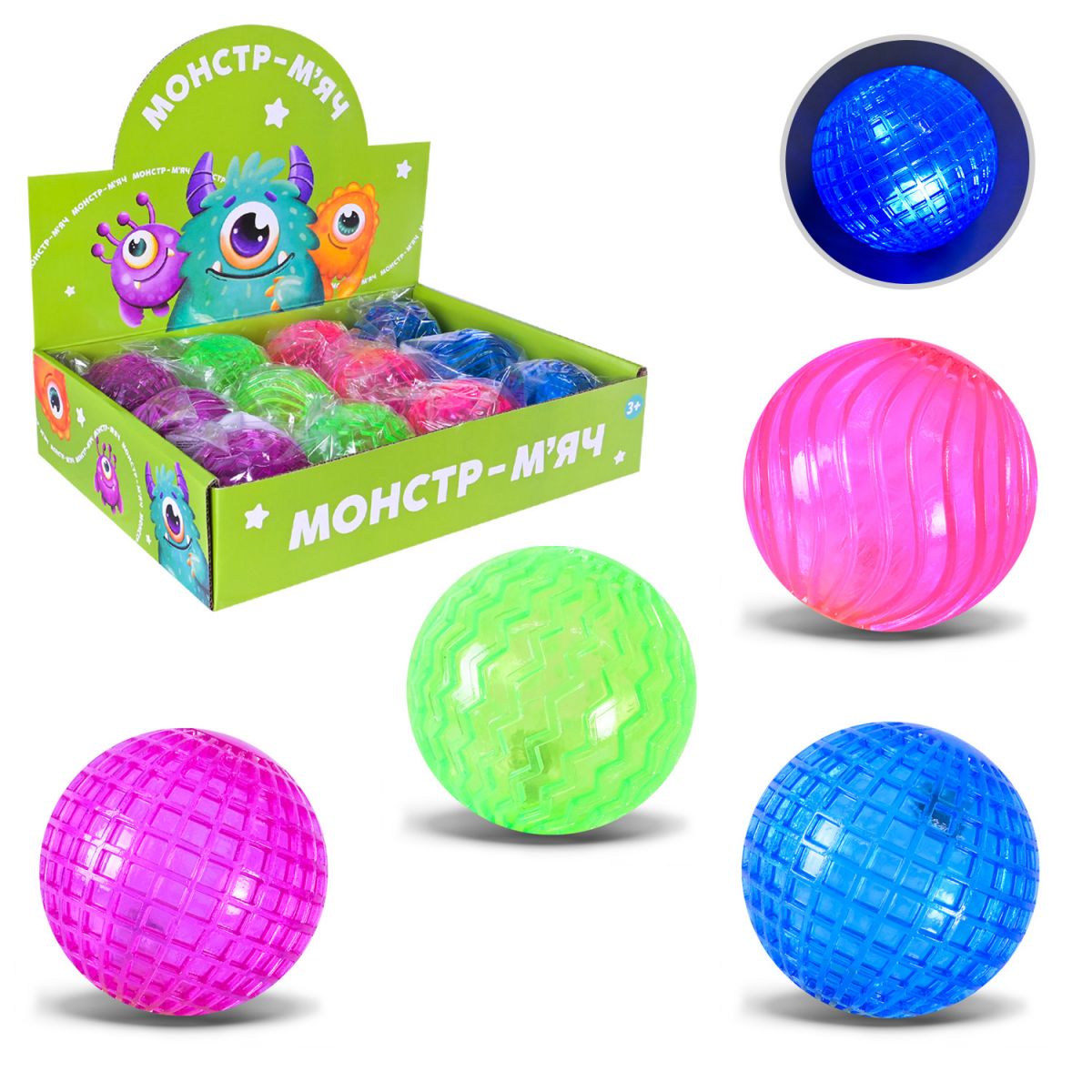 Попрыгунчик мяч, 6,5 см светящийся (микс видов)  фото 2