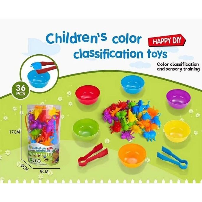 Логічна гра, сортер, 36 елементів, 6 тарілочок, 2 пари щипців  фото 2