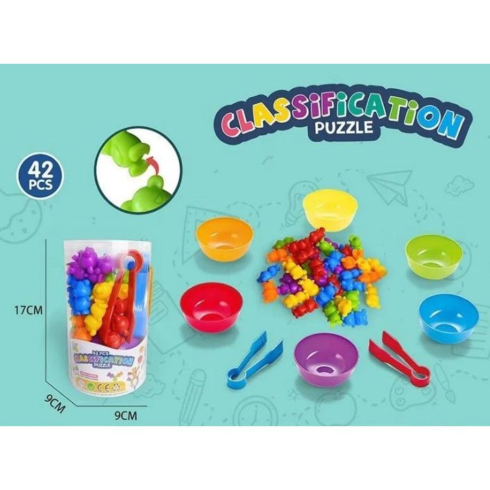 Логічна гра, сортер, 42 елементів, 6 тарілочок, 2 пари щипців  фото 2