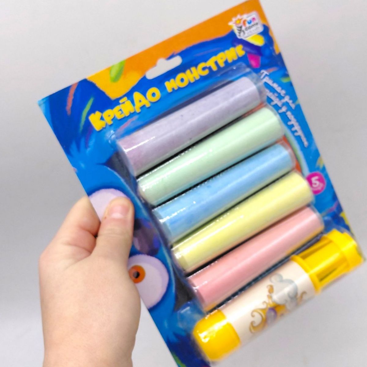 Крейда "Крейдо-монстрик", 5 шт, кольорова, тримач, на листі  фото 2