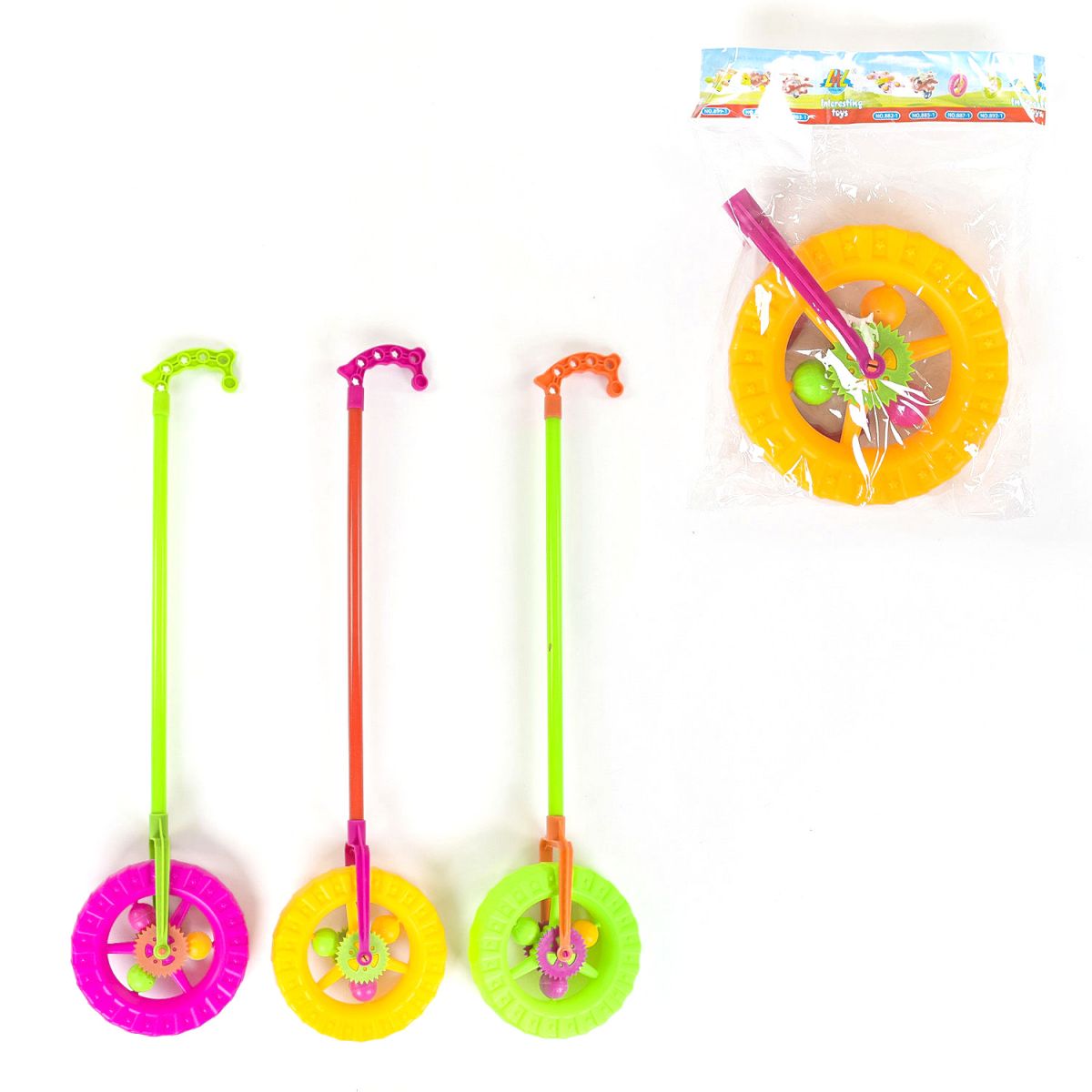 Каталка "Колесо", с трещоткой и погремушкой на палочке (ЗЕЛЕНОЕ)  фото 2