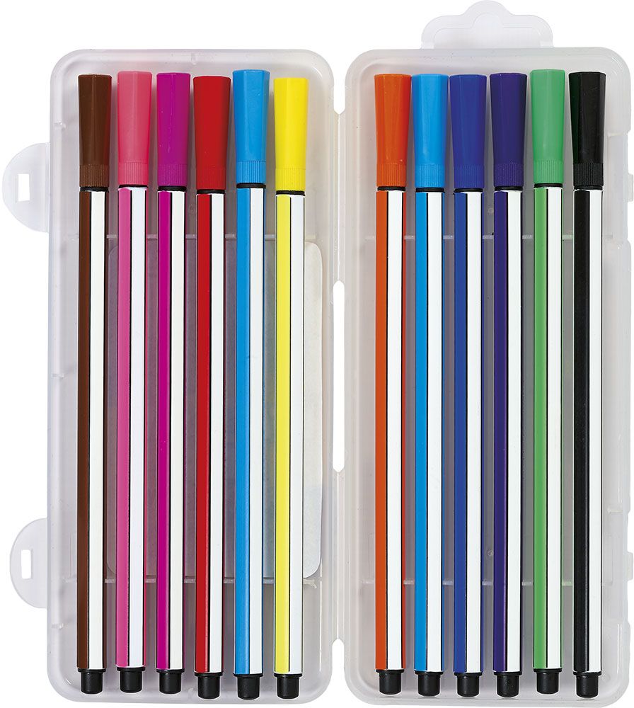 Фломастери шестигранні у пластиковій коробці 12 кольорів 24 в ящ.  фото 2