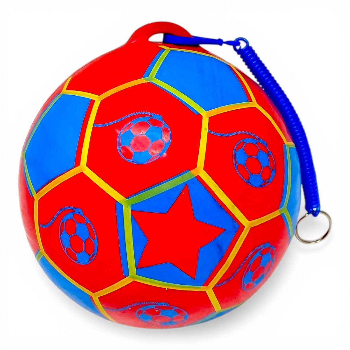 М'яч гумовий, діаметр 17 см, карабін з пружинкою, ЧЕРВОНИЙ  фото 2