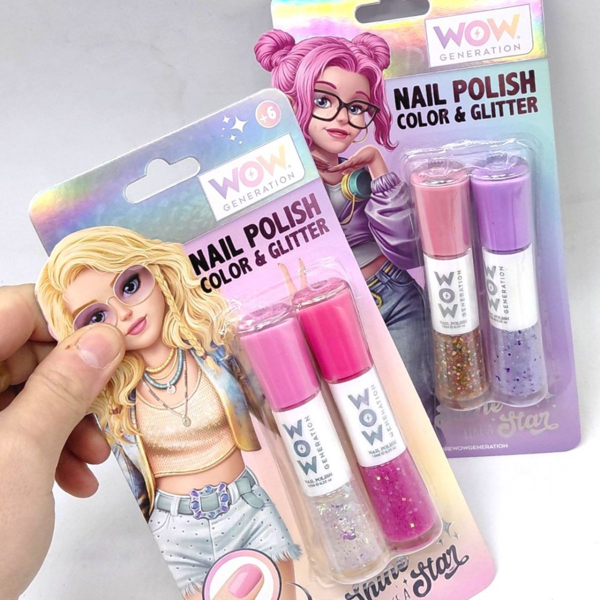 Лак для нігтів пастель+глітер, 2шт РОЖЕВИЙ  фото 2