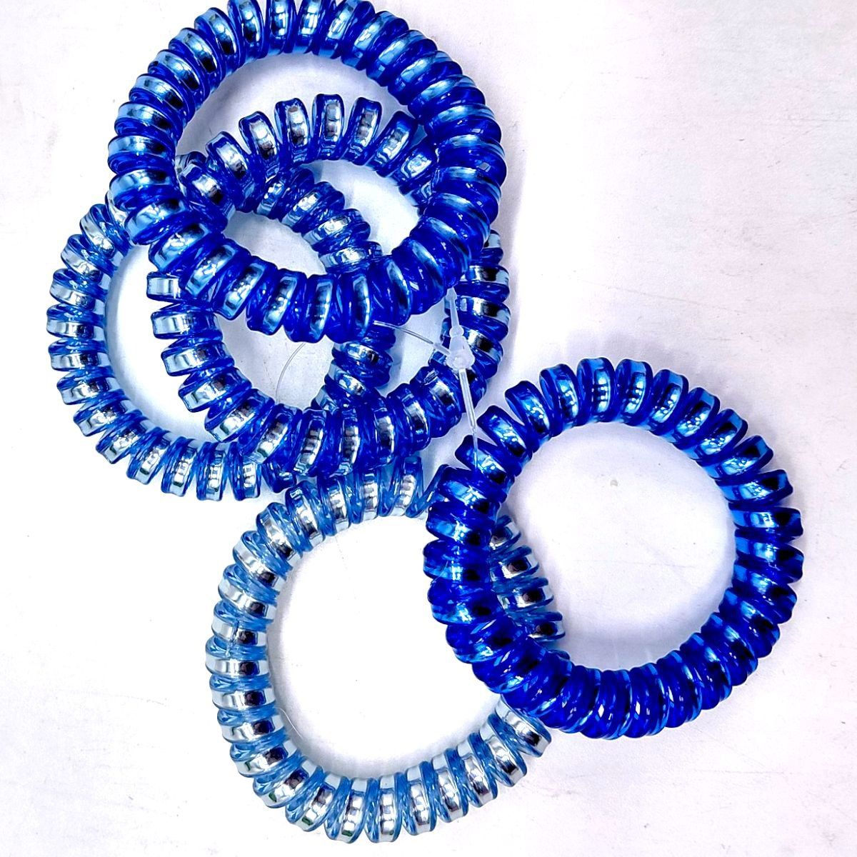 Резинка пружинка для волос "Градиент" (5 штук в наборе) Голубые  фото 2