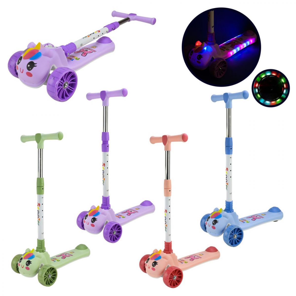 Самокат дитячий 3-х коліс  складний, колеса PU муз, батар. , світло, звук  (БЛАКИТНИЙ)  фото 2