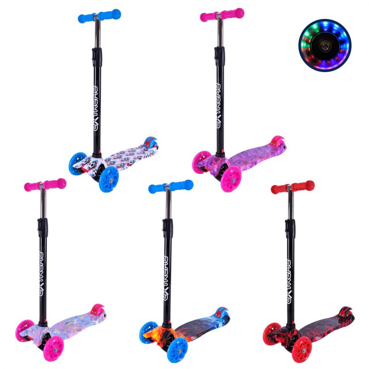 Самокат детский 4-х колес.  MAXI, колеса PU светятся, пакет "Пламя" (КРАСНЫЙ)  фото 2