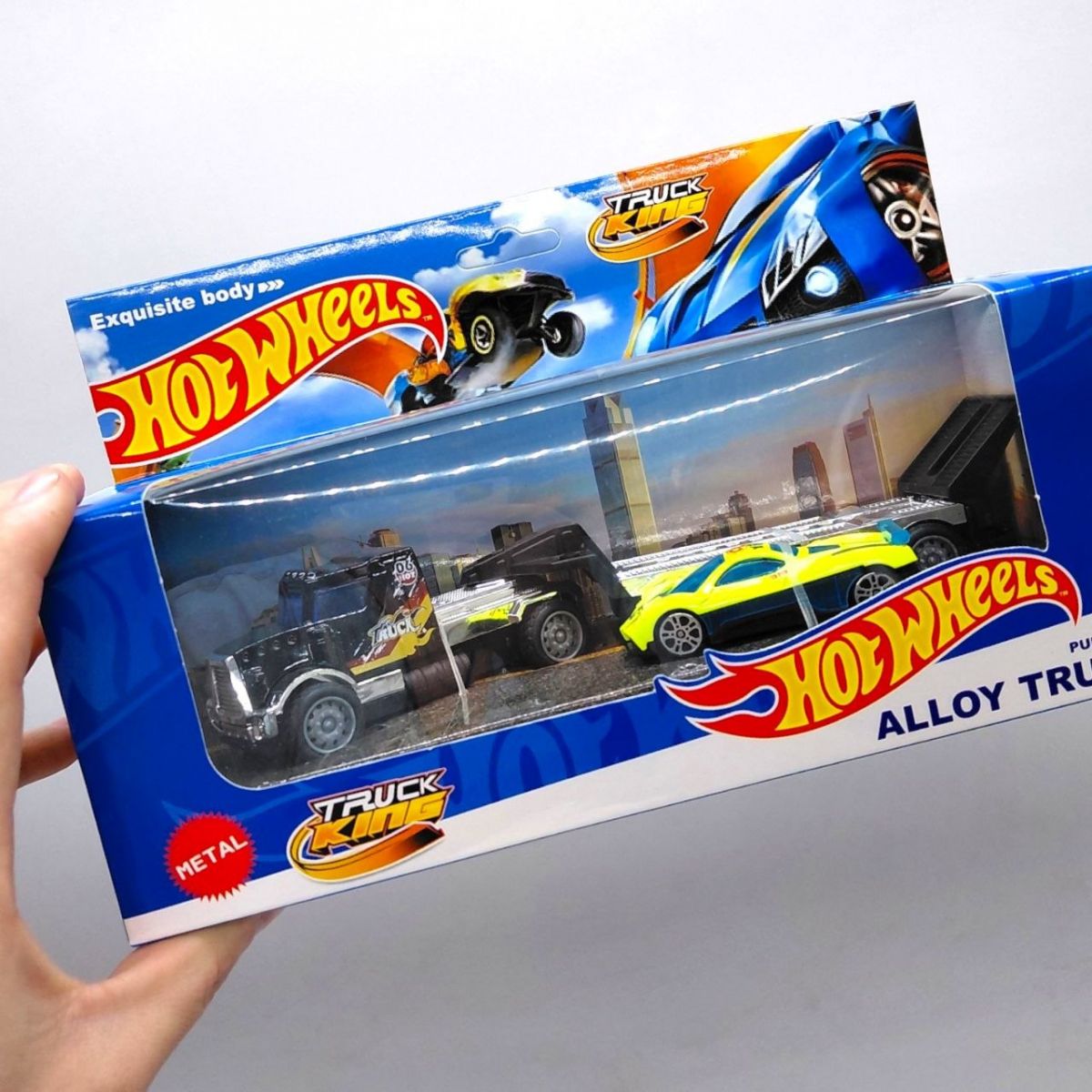 Металлический тягач с машинкой на прицепе (СИНИЙ)  фото 2