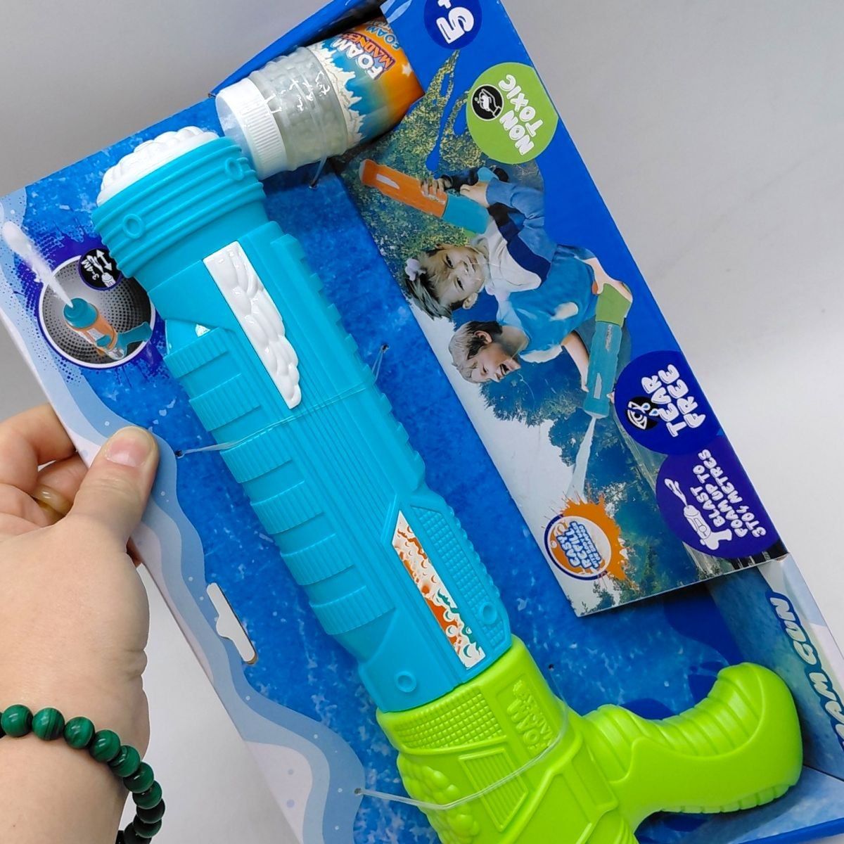 Водний пістолет, стріляє піною  (ЗЕЛЕНО-БЛАКИТНИЙ) 30 см  фото 2