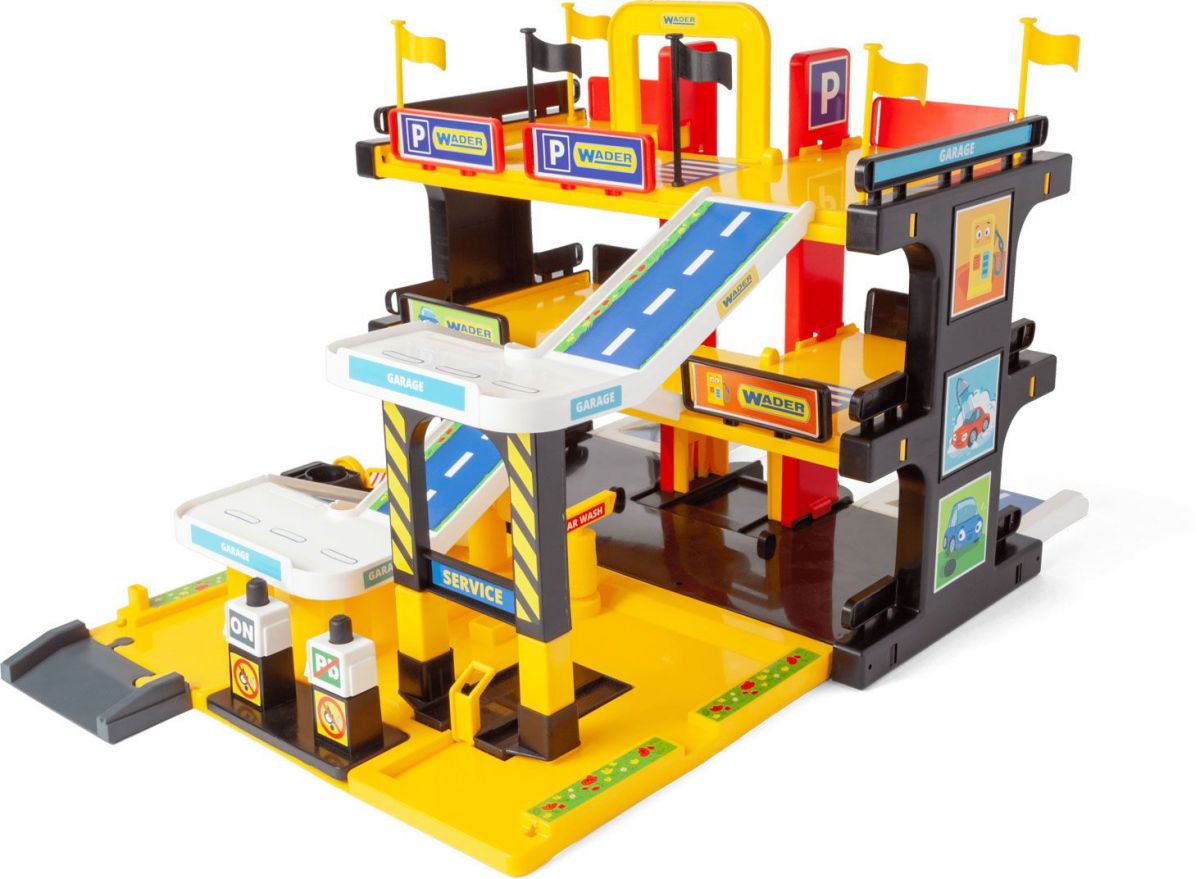 Гараж Сервіс (реалістичний гараж обладнаний ліфтом, що перевозить машинку на потрібний поверх, рампою, авто мийкою, автозаправкою, станцією техобслуговування і багатьма декораціями і наклейками)  фото 2