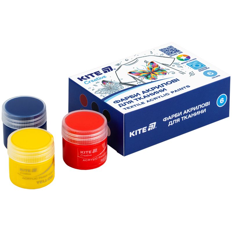 Фарби акрилові для тканини, 6 кольорів, 20 мл, Kite Creative  фото 2