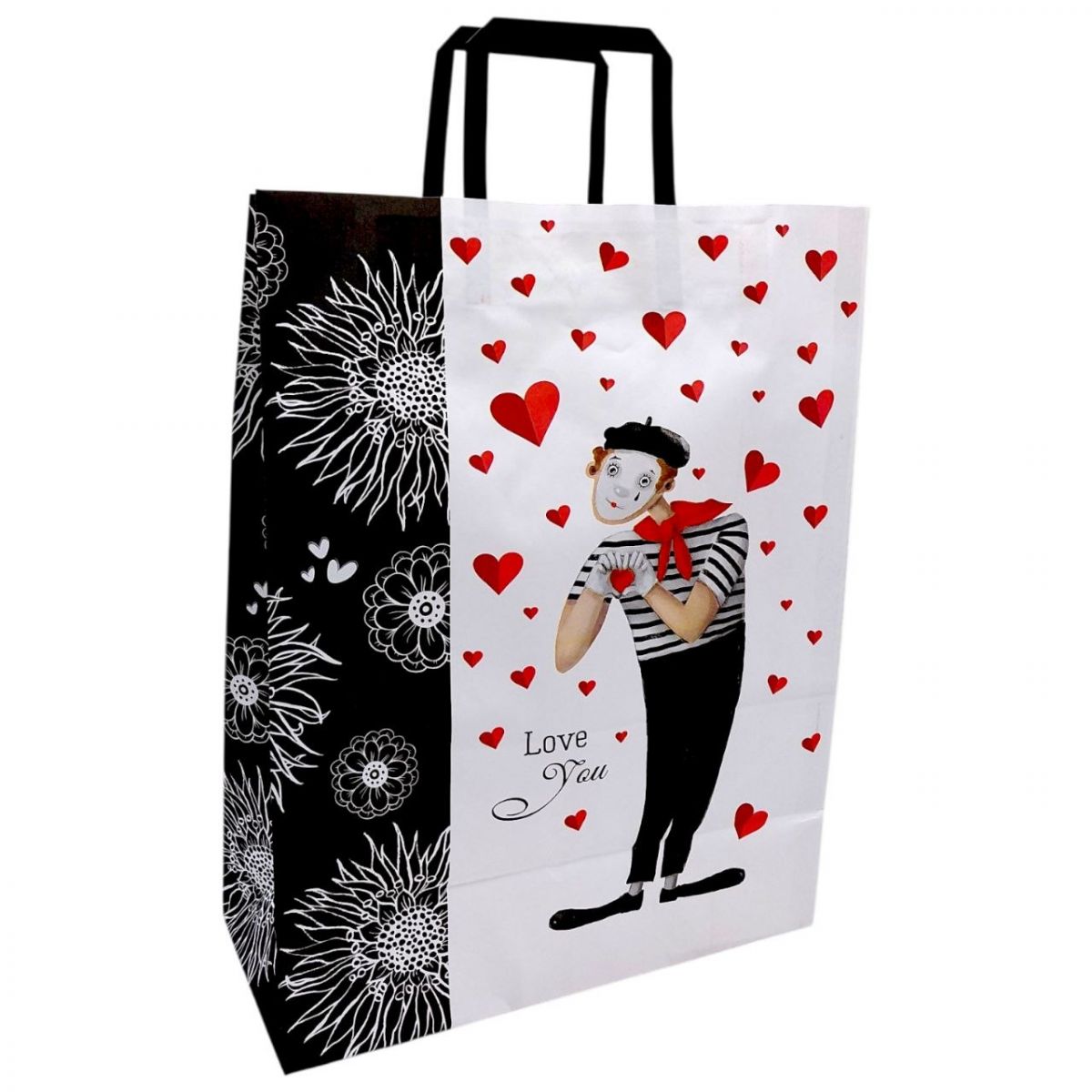 Пакет паперовий КРАФТ білий "Закоханий мім" 32*15*42см  фото 2