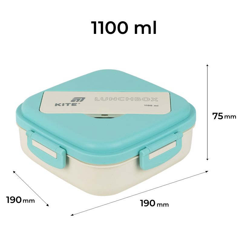 Ланчбокс з розділювачем 1100 мл, м'ятно-бежевий  фото 2