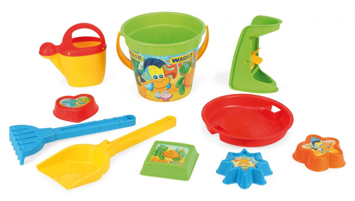 Набір для піску IML 10 елементів, (лопатка, граблі, відерце, сито, 4 формочки)  фото 2