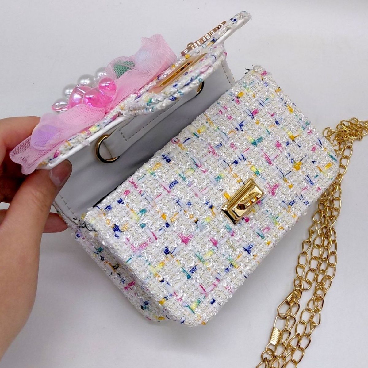 Сумочка дитяча (15*10*5,5 см), декоративний бант, перлинна ручка  фото 2