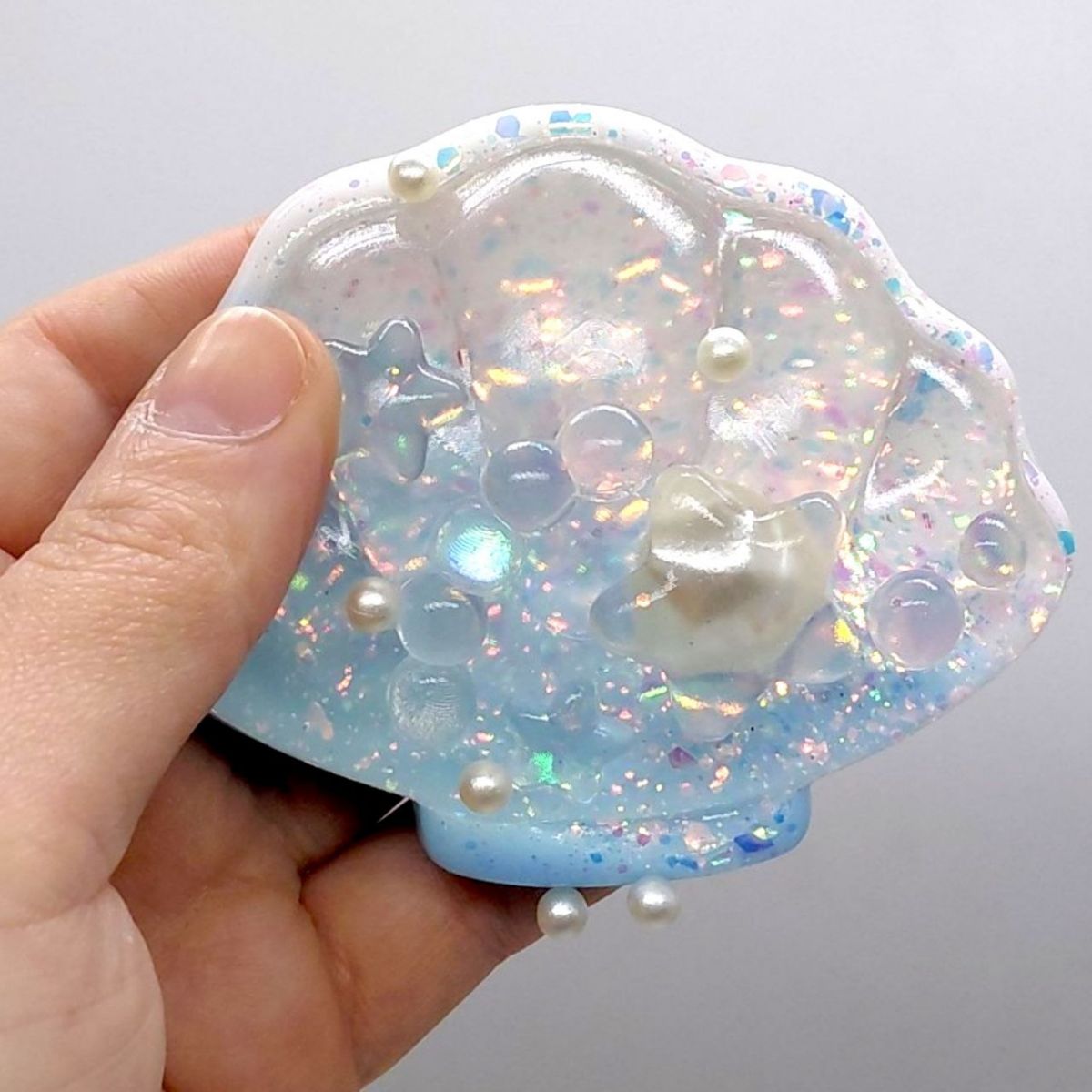 Антистрес, таба сквіш "Мушля з перлиною" (БІЛО-БЛАКИТНА)  фото 2