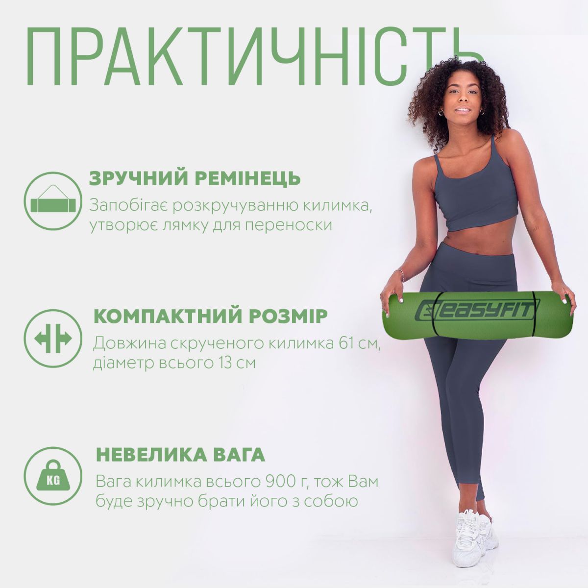 Коврик для йоги и фитнеса EasyFit TPE+TC 6 мм двухслойный + Чехол зеленый с серым  фото 2