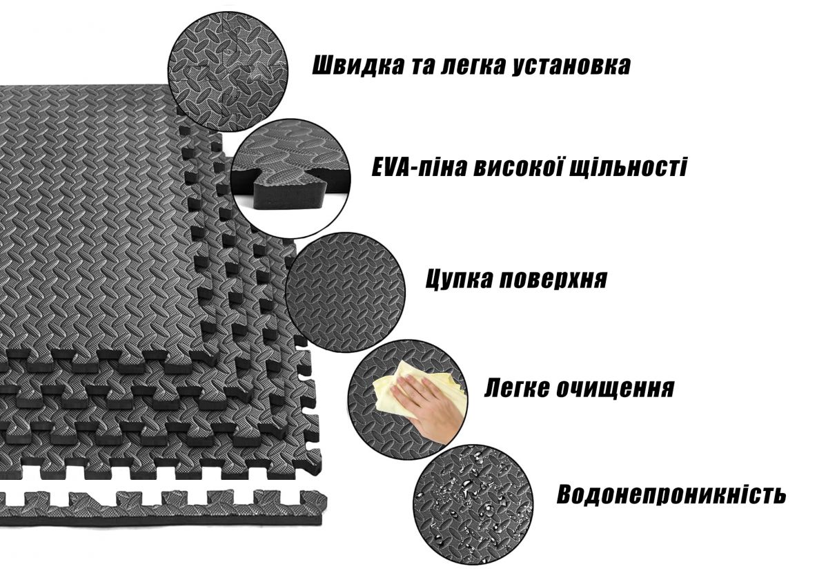 Татамі мат EasyFit SwallowTail-2 4 шт (60х60х2 см) пазл ластівчин хвіст з бортиком  фото 2