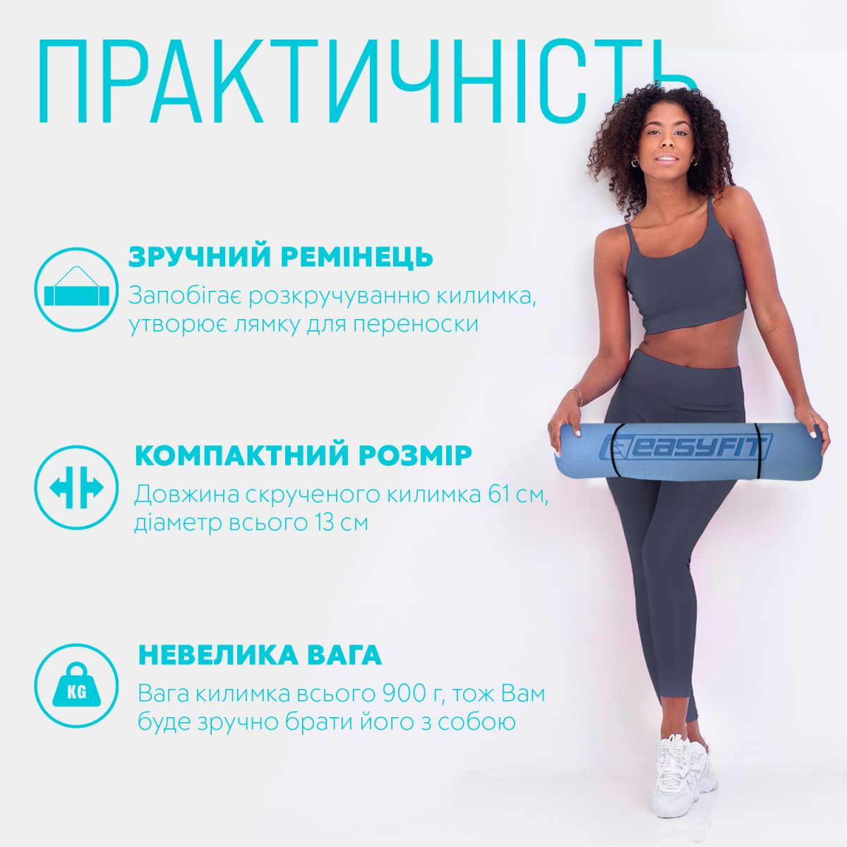 Коврик для йоги и фитнеса EasyFit TPE+TC 6 мм двухслойный + Чехол голубой-синий  фото 2