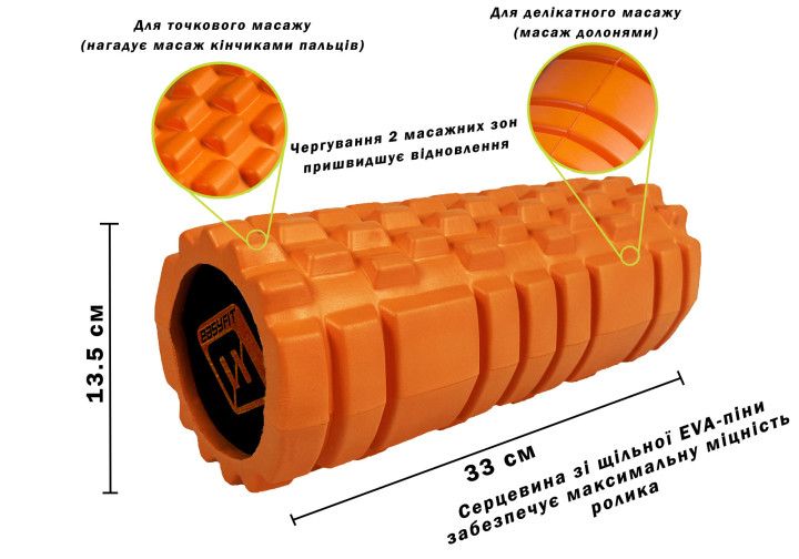 Массажный ролик EasyFit Solid Roller v. 1. 1s 33 см оранжевый  фото 2