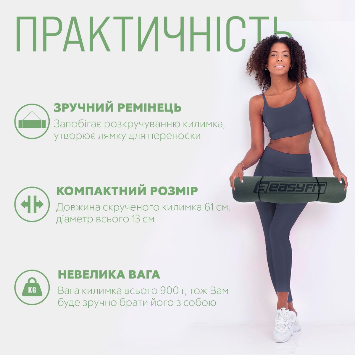 Коврик для йоги и фитнеса EasyFit TPE+TC 6 мм двухслойный черный-зеленый  фото 2