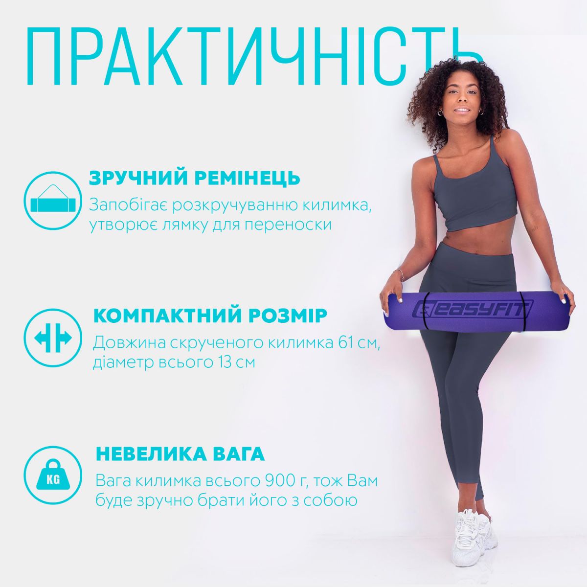 Килимок для йоги та фітнесу EasyFit TPE+TC 6мм двошаровий бузковий-св. бузковий  фото 2