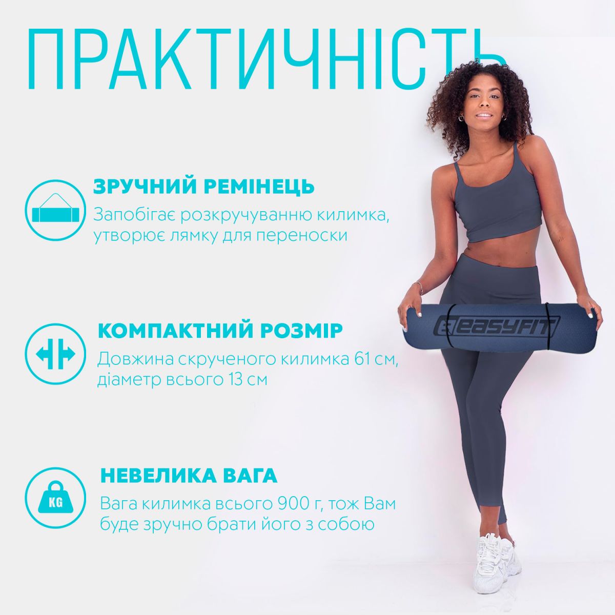 Килимок для йоги та фітнесу EasyFit TPE+TC 6мм двошаровий синій-блакитний  фото 2