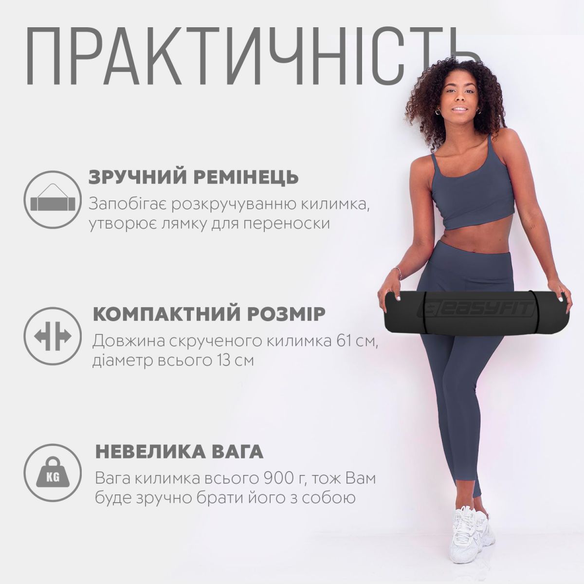Килимок для йоги та фітнесу EasyFit TPE+TC 6мм двошаровий чорний-червоний  фото 2