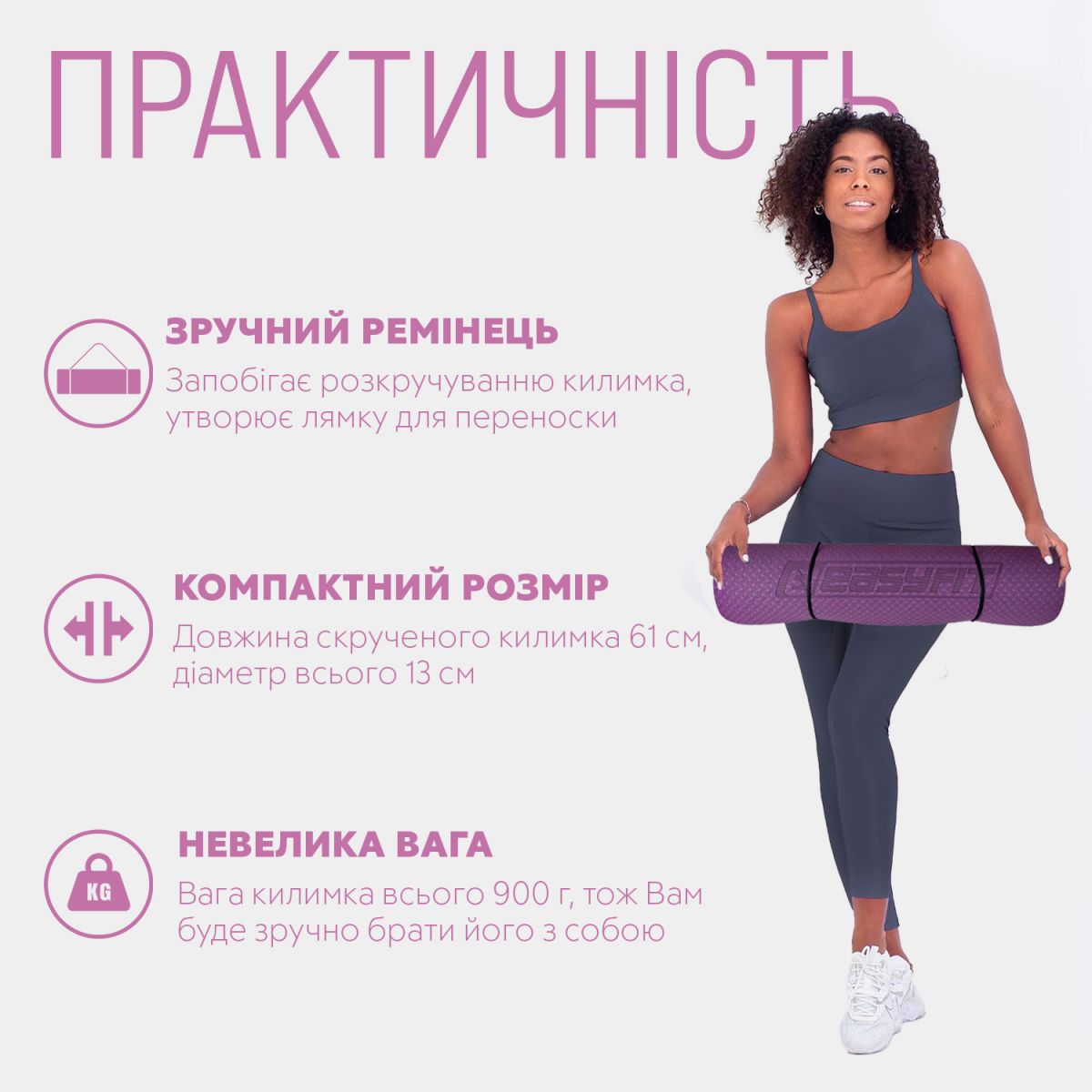 Килимок для йоги та фітнесу EasyFit TPE+TC 6мм двошаровий фіолетовий-рожевий  фото 2