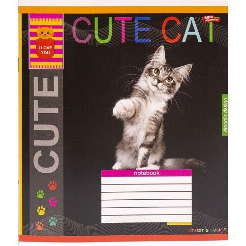 Тетрадь ЦВЕТНАЯ на 12 листов КЛЕТКА "CUTE CAT" (20 ШТ)  фото 2