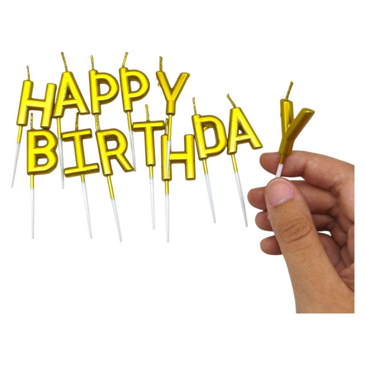 Свічки для торта "Напис - Happy Birthday" золото  фото 2