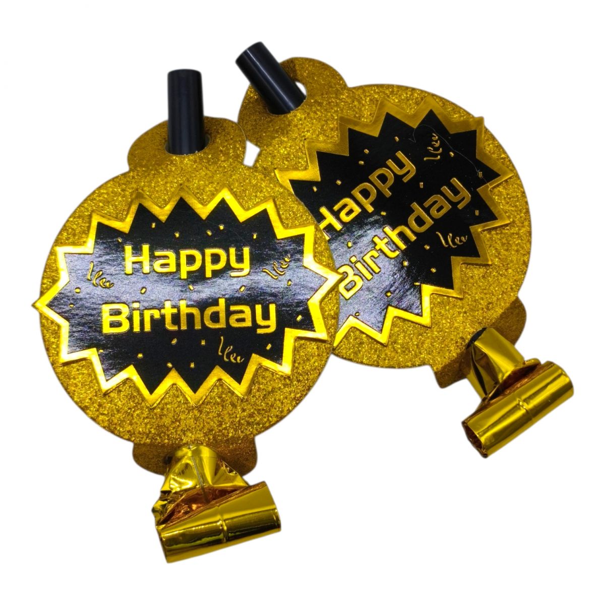 Набір карнавальних фольгованих свистків "Happy Birthday" з колом 6 штук (СРІБЛЯСТИЙ)  фото 2