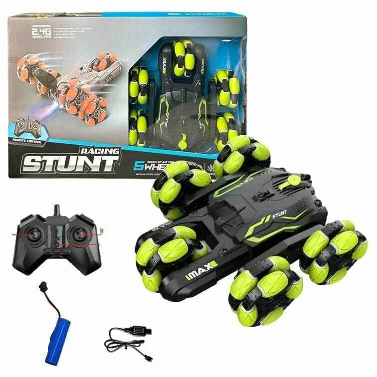 Трюкач "RACING STUNT" на радіо-керуванні, 5 коліс, акум. USB. світ. дим. дрифт. (САЛАТОВИЙ)  фото 2