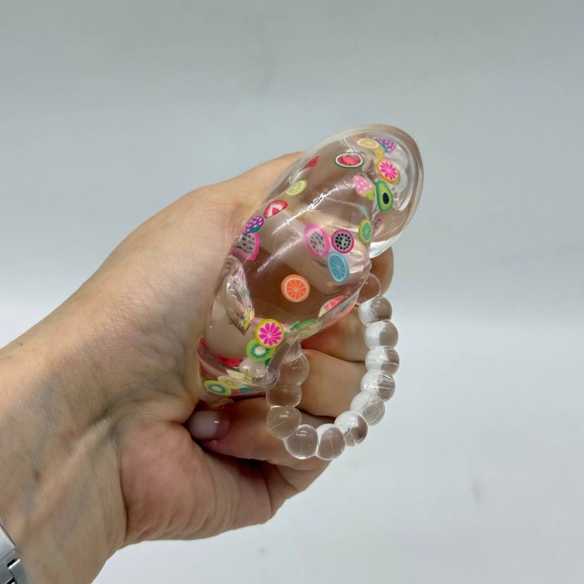 Сквіш антистресс "Сумочка  прозора с фруктами" 7cm (БЛАКИТНИЙ)  фото 2