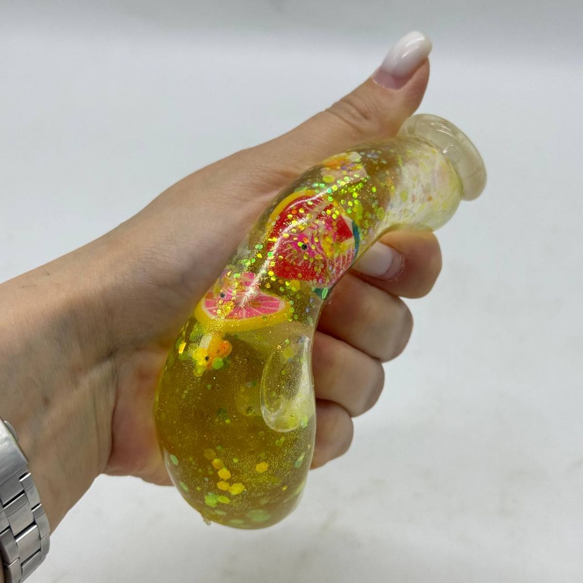 Сквиш антистресс "Бутылка с фруктами" 8cm (желтый)  фото 2
