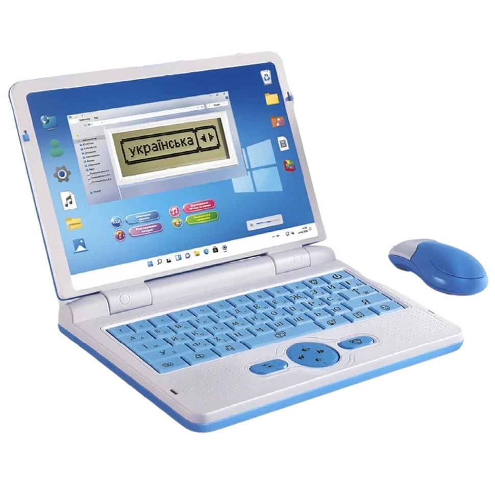 Ноутбук знань 73693 (24/2) БЛАКИТНИЙ “WToys”, ОЗВУЧУВАННЯ УКРАЇНСЬКОЮ МОВОЮ, від батарейок та мережі, англ\укр абетка, цифри, скоромовки, казки, пісні, загадки, вікторина, в коробці  фото 2