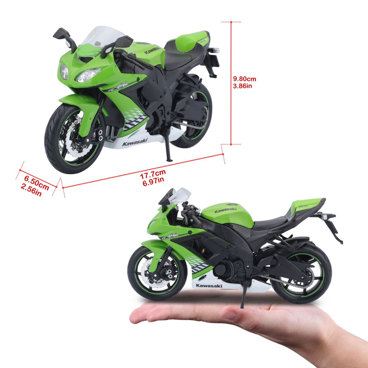 Мотоцикл игрушечный Kawasaki Ninja ZX-10R в масштабе 1:12  фото 2