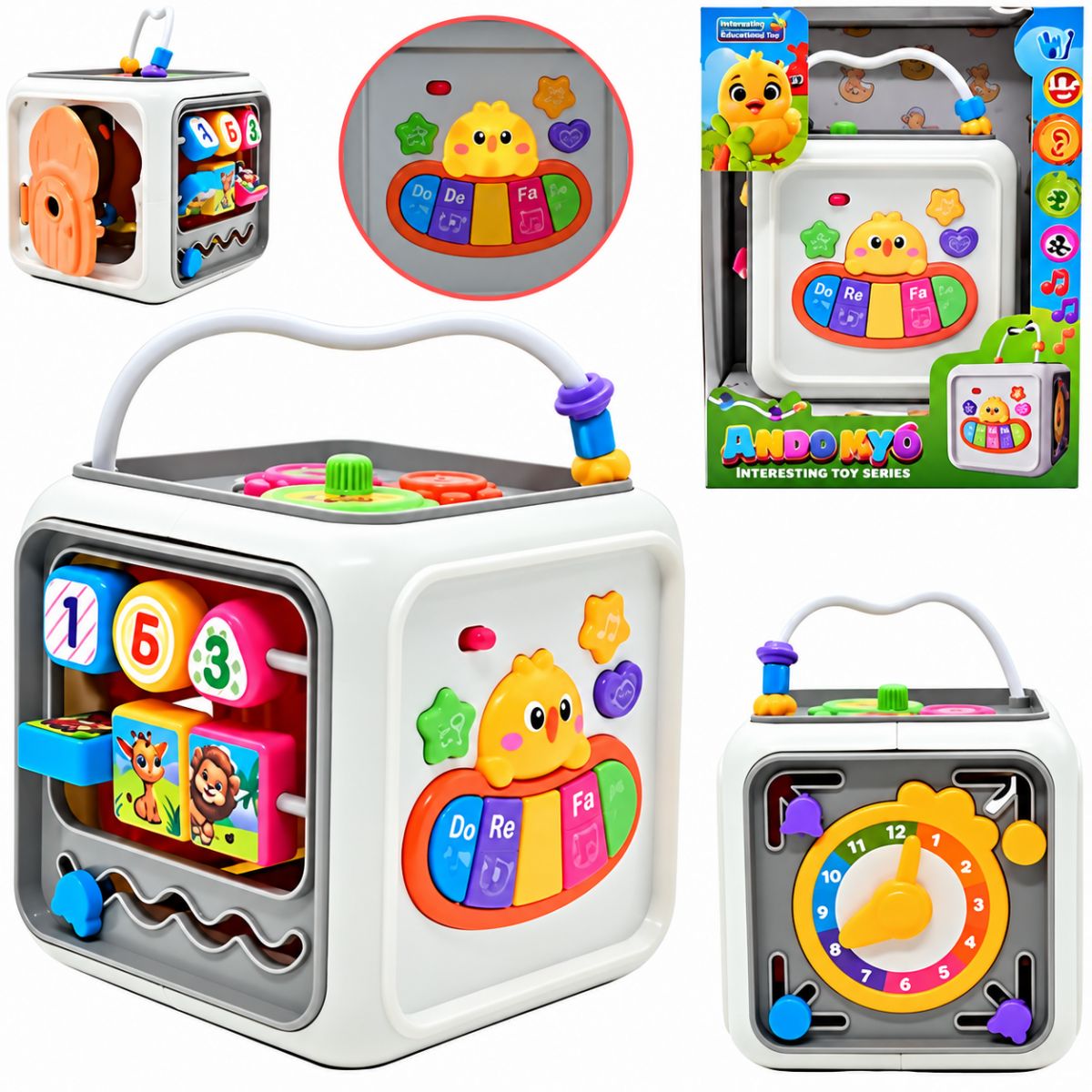 Музичний куб 25462 (18/2) "WToys", ОЗВУЧУВАННЯ УКРАЇНСЬКОЮ МОВОЮ, пісні, казки, загадки, пальчикові ігри, віршики, підсвічування, цифри, звуки тварин, в коробці  фото 2