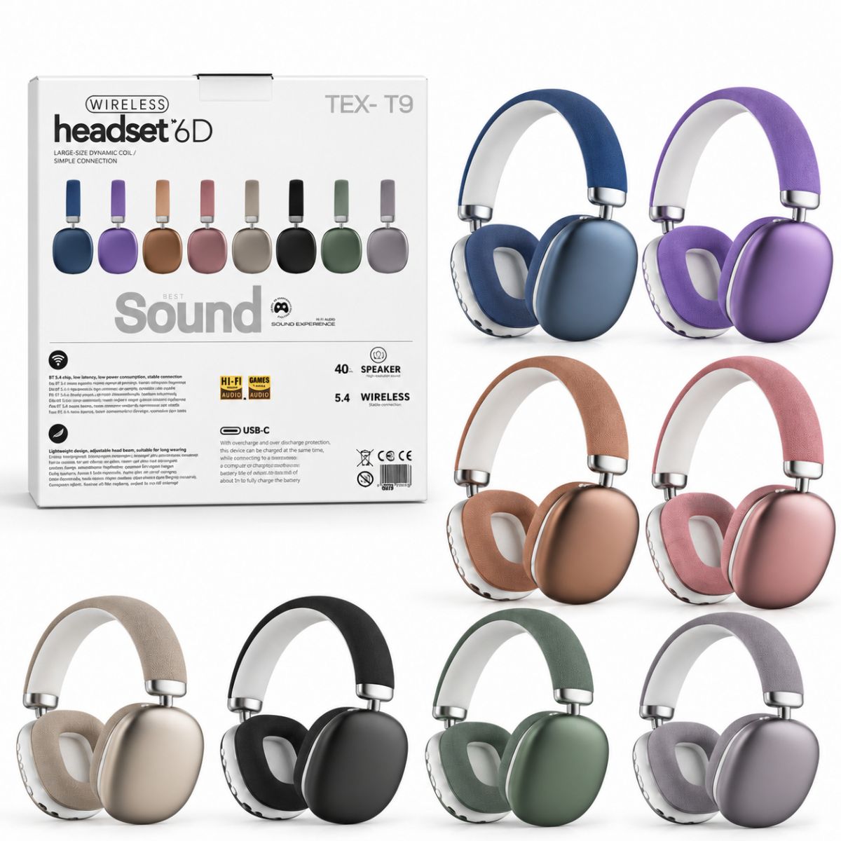 Наушники Bluetooth, встроенный аккумулятор 5. 4V, разъем для TF карты, AUX разъем, в коробке, (РОЗОВЫЙ)  фото 2