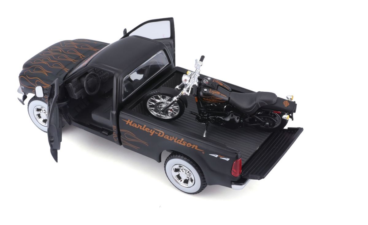 Набір іграшковий Harley-Davidson: машинка 1:27 1999 Ford F-350 Super Duty Pickup, мотоцикл 1:24  фото 20