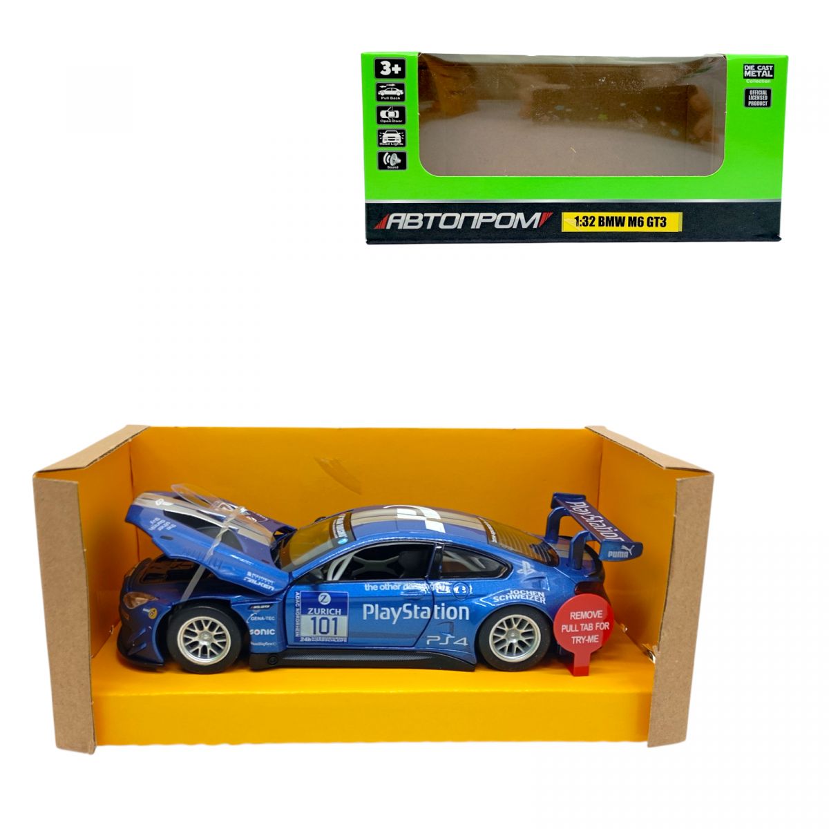 Машина мет.  1:32 BMW M6 GT3, батар. , світло, звук, відкр.  двері  фото 1