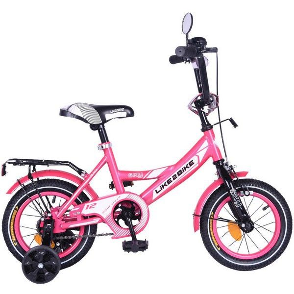Велосипед дитячий 2-х коліс. 12'' 211205(1 шт)Like2bike Sky, рожевий, рама сталь, з дзвінком, руч. гальмо, зборка 75%